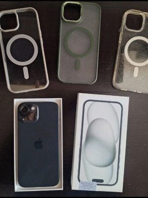 iPhone 15 black like new with 3 cases