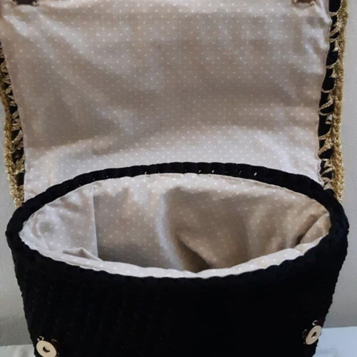 Knitted handmade bag new, black with gold details