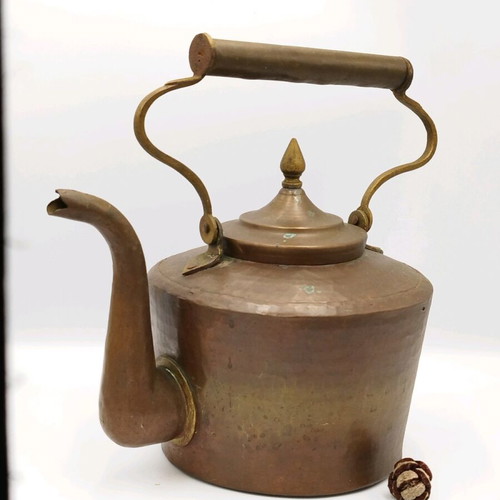 Vintage copper hand-forged teapot used with brass elements