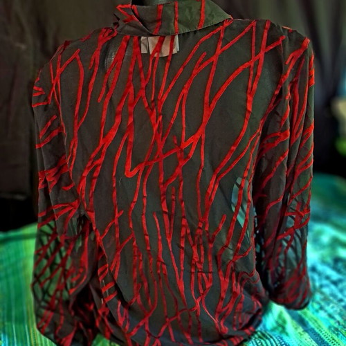 Vogelsang chiffon shirt with red velvet motifs XL like new