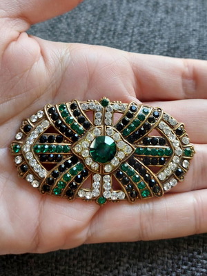 Καρφίτσα Art Deco Swarovski σαν καινούργιο, μαύρο και πράσινο
