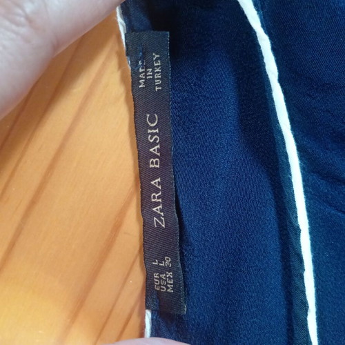 Zara cape blouse used, dark blue with white trim, batwing sleeves