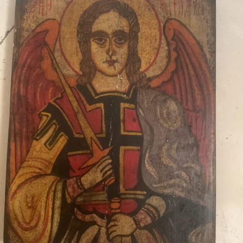 Vintage Angel Image used, Romanian tourist wood print circa 1960