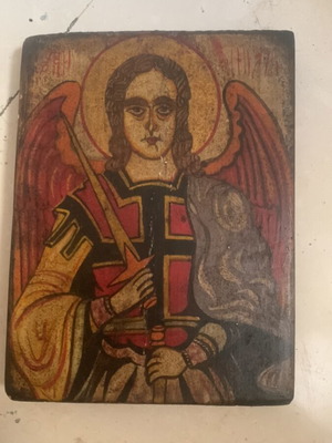 Vintage εικόνα αγγέλου μεταχειρισμένη, τουριστικό ξύλινο τύπωμα Ρουμανίας περίπου 1960