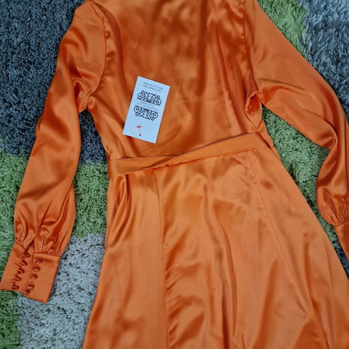 Satin Wrap Midaxi Dress New Vibrant Orange Size M