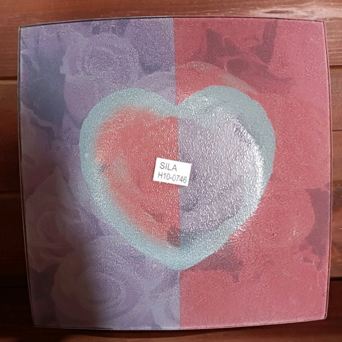 Glass serving platter Saint Valentine new with heart and roses