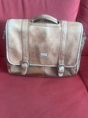 Men's leather work bag used, brown, 43x31 cm, 4 pockets