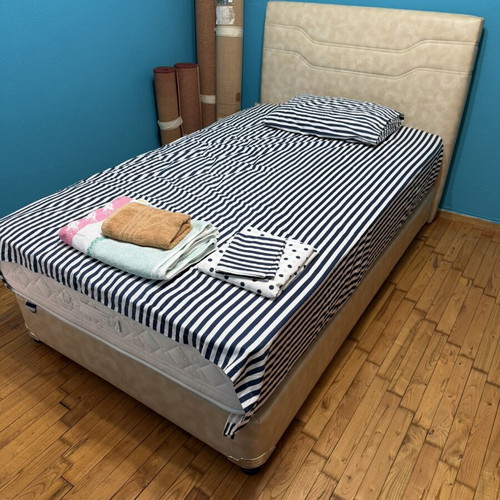 Bed with mattress and leather headboard, Istikbal frame