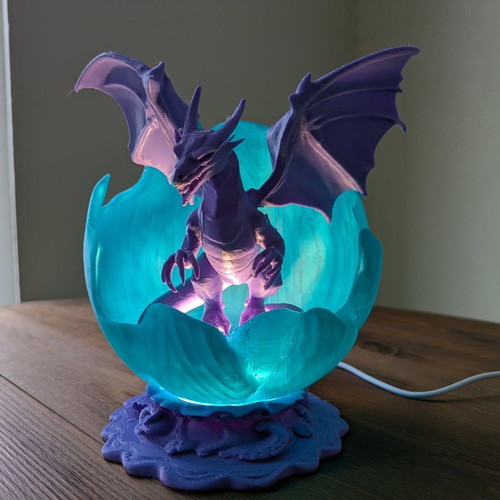 Handmade 3D dragon lamp in illuminated egg like new