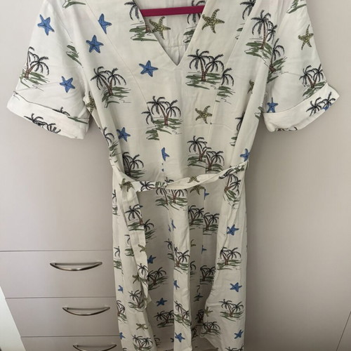 Zara summer tropical dress white with palm trees and starfish like new
