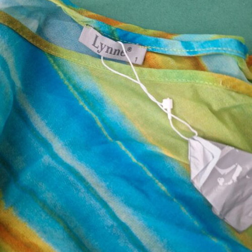 Lynne asymmetrical semi-transparent top like new, multicolor