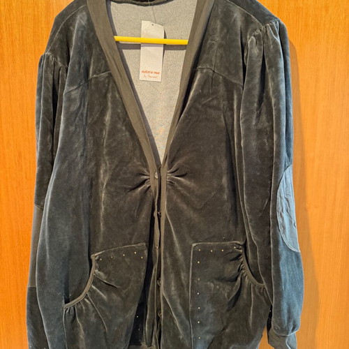 Velvet cardigan with stones and strass, new, gray, XXL