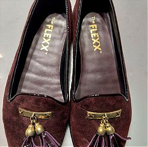 Παπούτσια από σουέτ μπορντό μπαλαρίνες με χρυσό στοιχείο, φλεξ, νούμερο 37