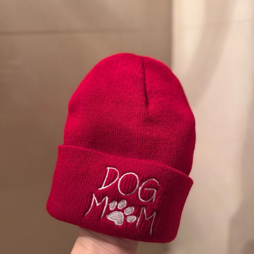 Dog Mom Red Knit Cap New One Size
