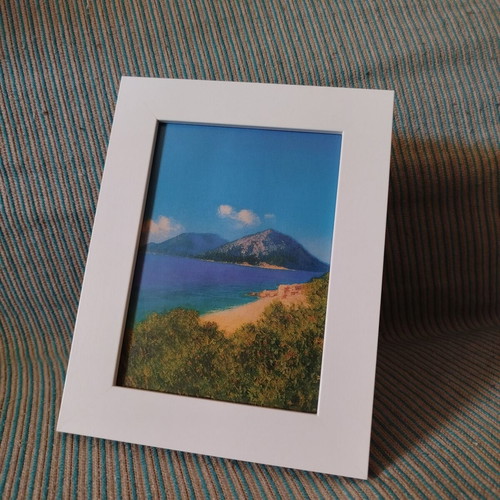 Fine Art Print 'Morning Agrilia' Beach Scene with White Frame, New