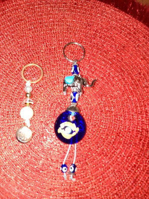 Keychain with elephant and eye charm, new, multicolor