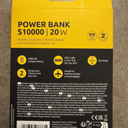 Intenso Powerbank S10000 20W 10000mAh with Integrated Cable, grey