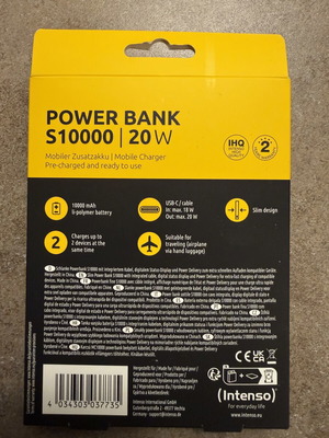 Intenso Powerbank S10000 20W 10000mAh with Integrated Cable, grey