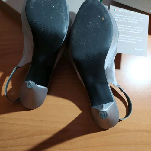 Keys evening sandals grey satin like new, 12cm heel with platform