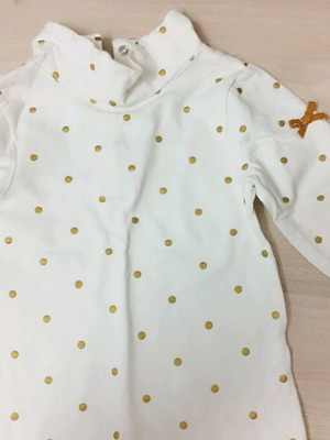 Orchestra long-sleeve shirt 12m like new, white with gold polka dots