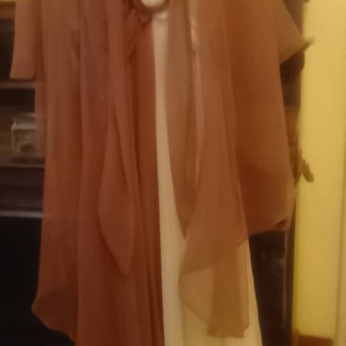 Long formal chiffon dress with shawl like new, beige-brown, size XS