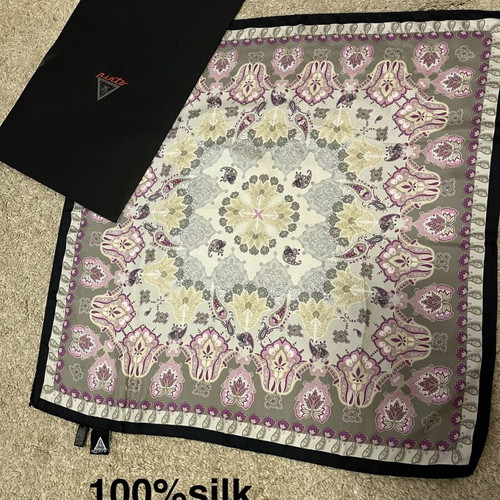 Pinto vintage silk scarf new, lavender and grey paisley floral motif