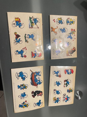 Vintage retro Smurfs stickers new, set of 4 designs