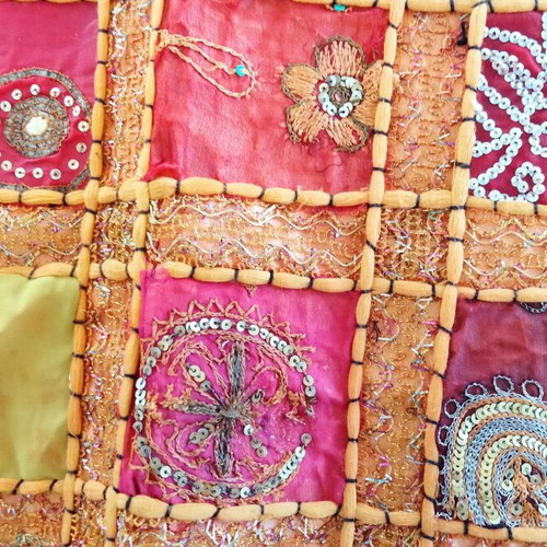 Indian Patchwork Set of 3: Large Table Runner 150x48 & 2 Cushions 42x42