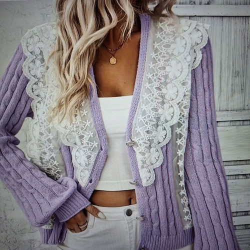 Purple knitted cardigan with lace new