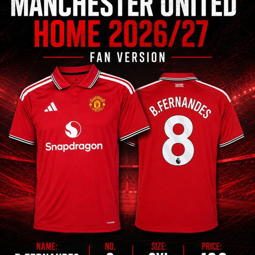 Manchester United Home 2026/27 Fan Version Jersey B.Fernandes No.8 Size 3XL