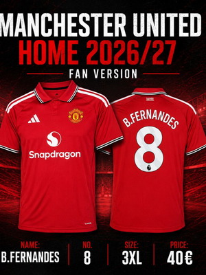 Manchester United Home 2026/27 Fan Version Jersey B.Fernandes No.8 Size 3XL