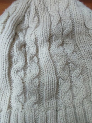 Knitted beanie hat, beige, warm with fur lining