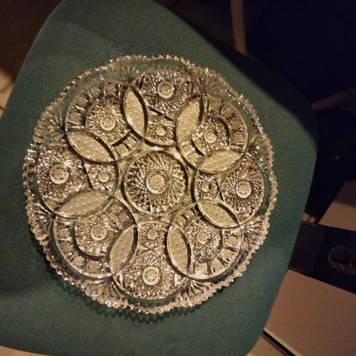 Crystal platter, vase and 4 glasses like new with intricate engraving