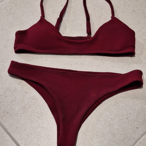 Burgundy Textured Bikini Set Bralette Small Fit, Like New