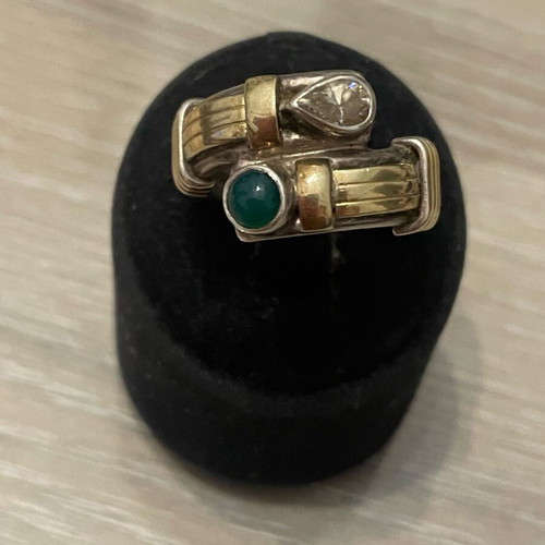 Silver gold ring 925 750 used, size 56