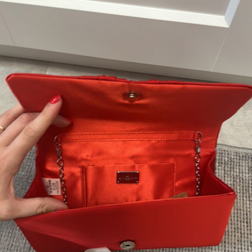 Red satin clutch bag like new