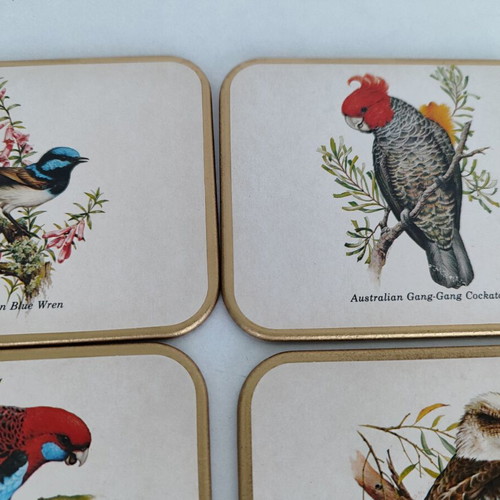 Vintage set of 6 coasters with Australian birds used