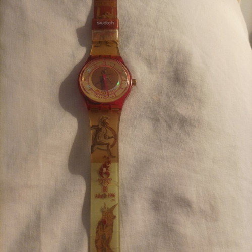 Swatch watch from 1996 Atlanta Olympics used, red strap with wear