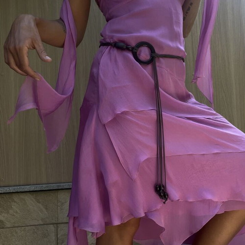 Roberto Verino Y2K silk asymmetric tiered halter dress used, lilac pink