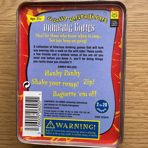 Drinking games 2 card game used, incomplete