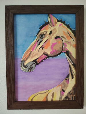Hand Painted Acrylic Horse Painting with Wood-Effect Frame
