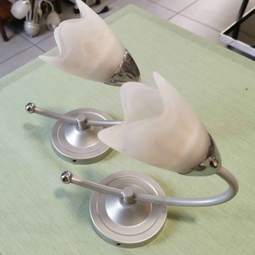 Wall lights pair like new, white and silver color
