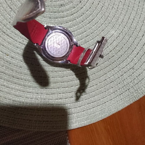 GF Ferre watch used, silver with red leather strap, Swiss made