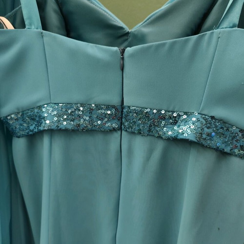 Chiffon evening dress turquoise like new with bolero sleeves