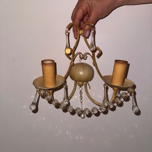Laura Ashley beige wall lights set with crystal decorations, 2 pieces