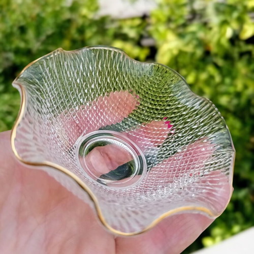 Vintage embossed glass trinket dish with gold trim