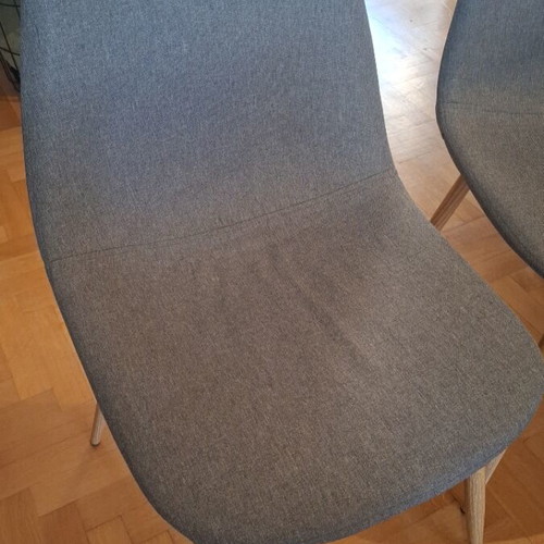 Set of 4 chairs with grey fabric and wooden legs