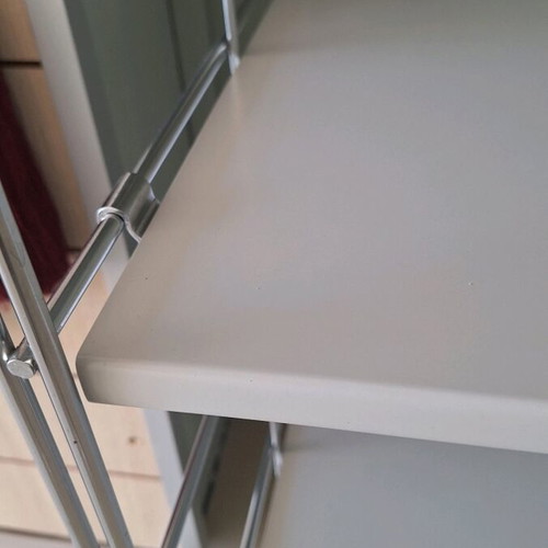 Metal shelf with 4 adjustable shelves, new, soft gray lacquer color