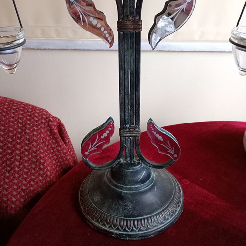 Brass candlestick used with cracked mirror piece