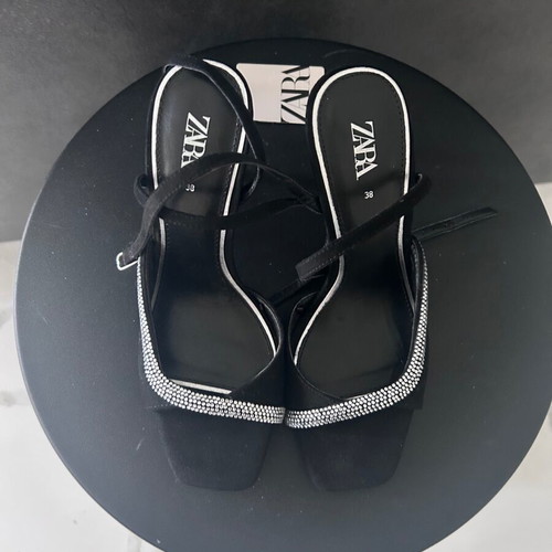 Zara Black High-Heeled Strappy Evening Sandals Size 38 New